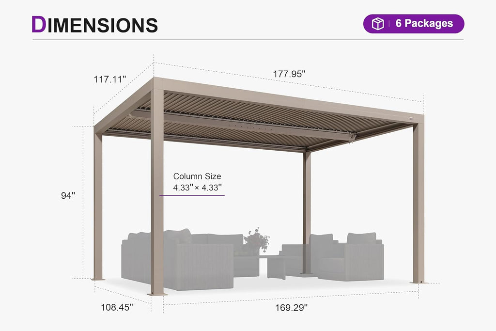 PURPLE LEAF Louvered Pergola 10' × 15' Outdoor Hardtop Gazebo Adjustable Aluminum Sun Shade for Deck Garden Backyard Patio Retractable Roof Canopy