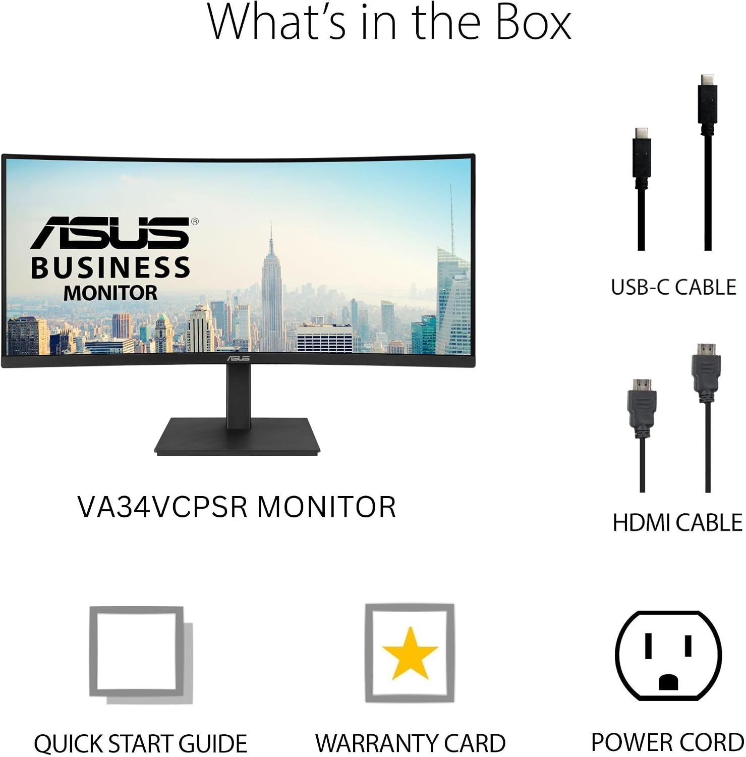 ASUS 34' Curved USB-C Docking Monitor (VA34VCPSR) - WQHD (3440x1440), 1500R Curvature, Frameless, USB-C PD 96W, RJ45, USB hub, Eye Care, Ergonomic, VESA Wall Mountable, 3 yr Warranty