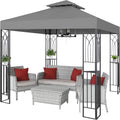 COOS BAY 8x8 Patio Gazebo with Corner Shelves, Two Tier Soft Top Canopy with UV Protection for Backyard, Garden, Lawn, Outdoor Events, Gray