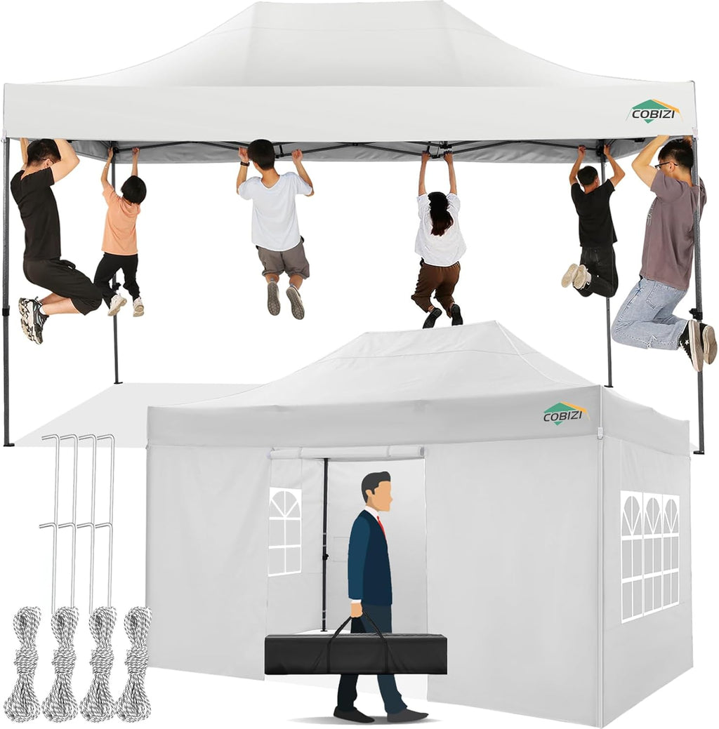 COBIZI 10x15 Pop up Canopy Tent 10x15 Canopy with 4 Sidewalls Waterproof Heavy Duty Commercial for Parties Outdoor Garden Gazebo Tent, Carry Bag(10x15ft, White)