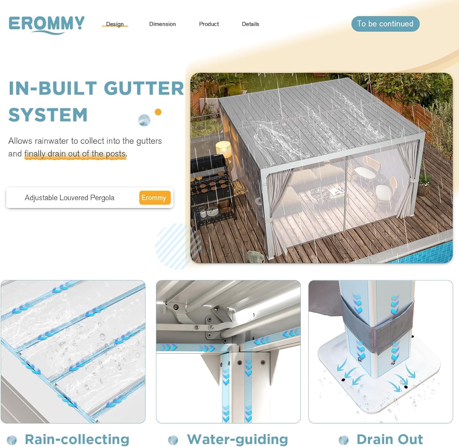 EROMMY Louvered Pergola 10x10, Outdoor Aluminum Pergola with Adjustable Rainproof Roof for Garden, Patio, Deck, Waterproof Curtains and Netting Included, White