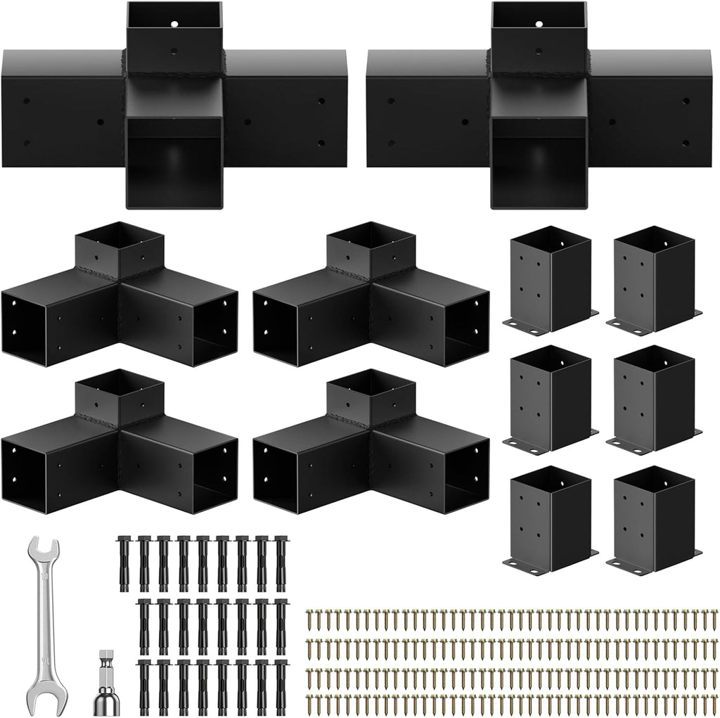 Pergola Kit, Pergola Bracket kit for 4'x 4' (Actual 3.5' X 3.5') Lumber, DIY Pergolas Brackets with 3-Way & 4-Way Corner Bracket, Gazebo Brackets Kits for Gardens, Pergolas, Courtyard (12 pc)