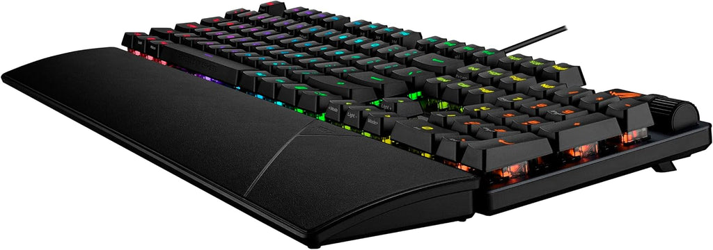 ASUS ROG Strix Scope II Gaming Keyboard, pre-lubed ROG RX Blue clicky Optical switches, Sound-dampening Foam, PBT doubleshot keycaps, Streaming hotkeys, Multi-Function Controls, Wrist Rest