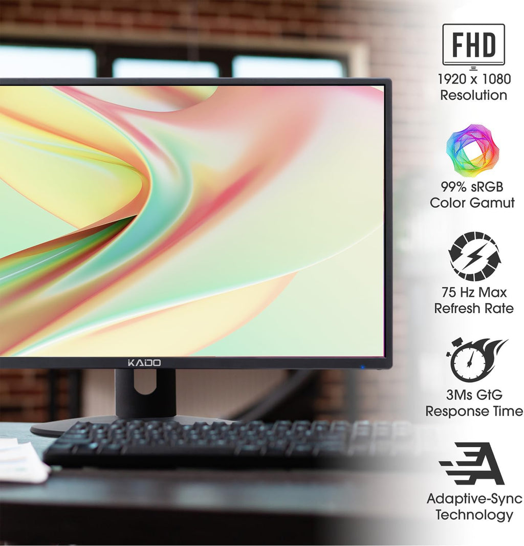 Kado Dual Monitor Setup - 2-Pack 22' 1920x1080 Computer Monitor 75Hz VESA Mount HDMI Office Gaming Hybrid Built-in Speakers (E22 Dual Series)