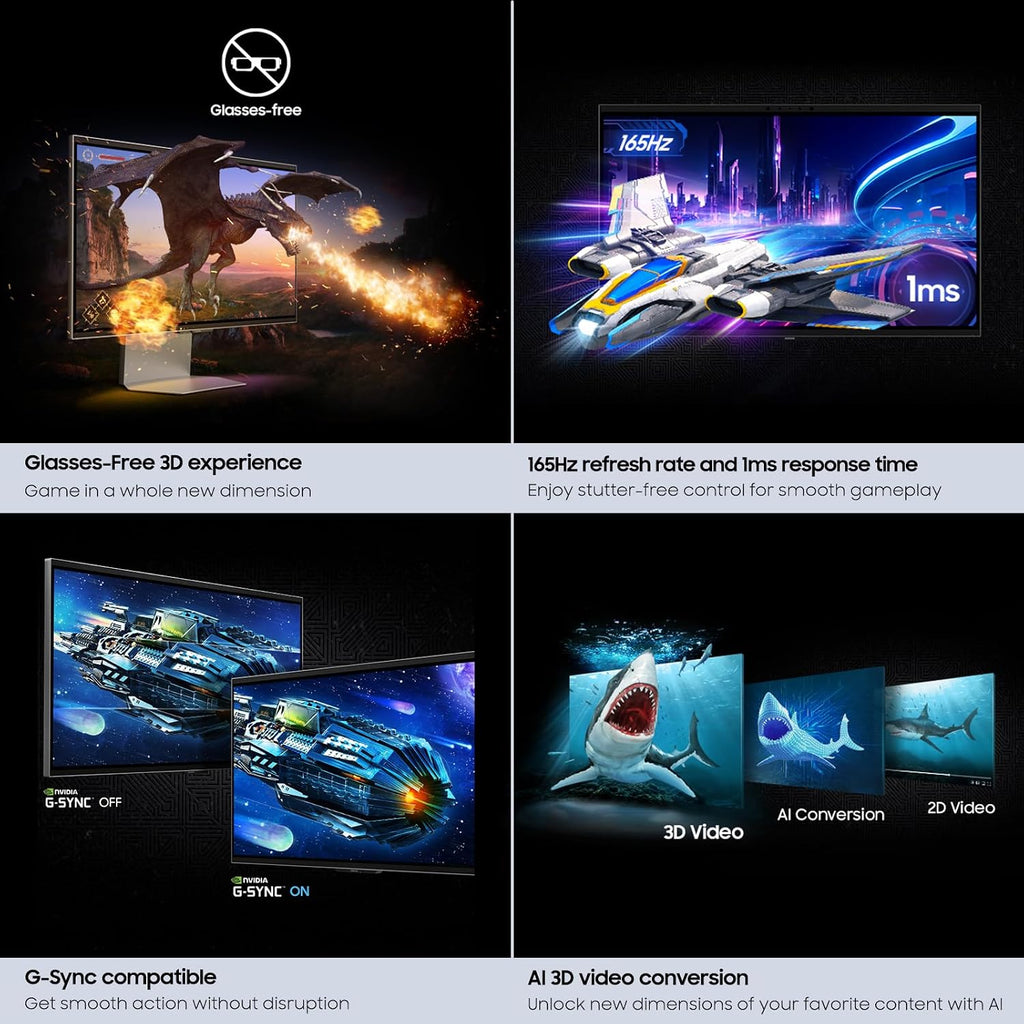 Samsung 27-inch Odyssey 3D G90XF, 4K, 165Hz, Gaming Monitor, 1ms Response Time, AMD FreeSync Premium, Glasses-Free, Ergonomic Stand, LS27FG900XNXZA, 2025