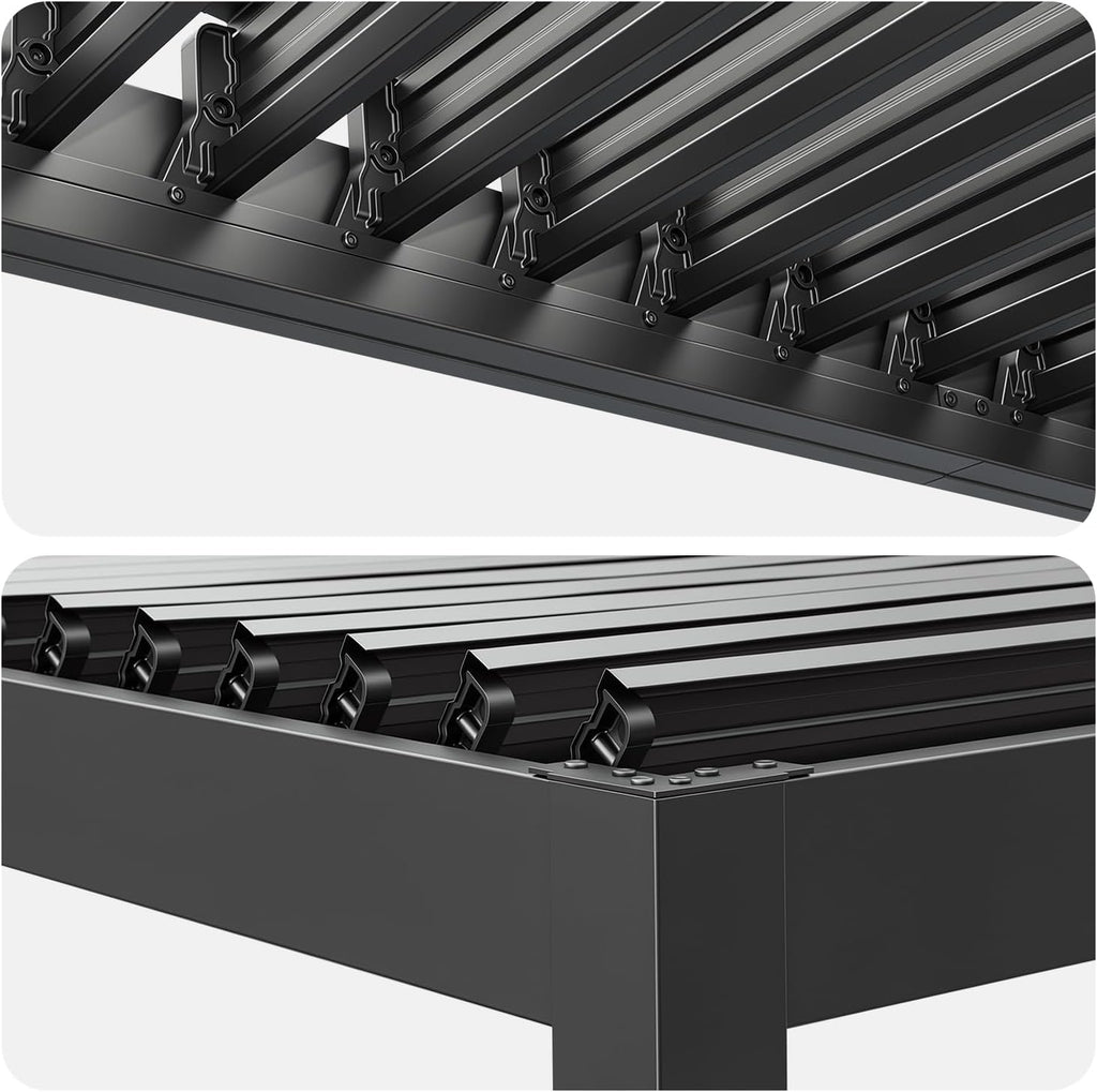 MELLCOM Pergola Louvered 10x10, Metal Hardtop Pergola with Adjustable Roof for Sun & Rain Shade, Outdoor Gazebo with Integrated Drainage System, Modern Rustproof Patio Canopy Carport