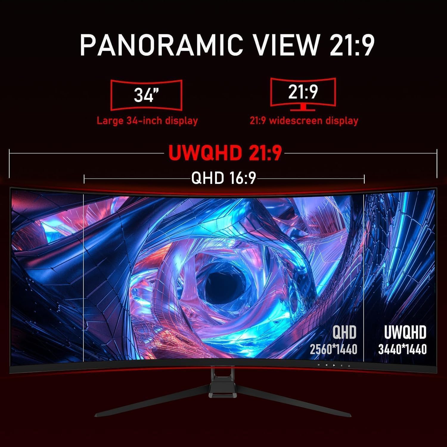 ZZA UltraWide 34 inch Curved Monitor 1500R PC Screen 180HZ/165hz Refresh Rate WQHD 3440x1440 Computer Gaming Monitor VA PanelAMD FreeSync Premium | HDR10 | 99% sRGB | VESA