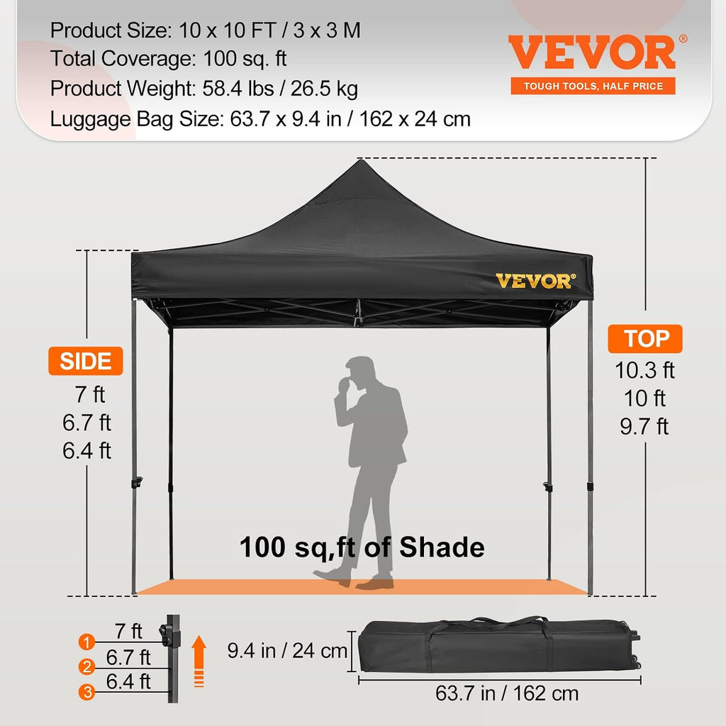 VEVOR 10x10 FT Pop up Canopy with Removable Sidewalls, Waterproof Winter Instant Canopies, Portable Gazebo Tent with Wheeled Bag, UV Resistant Enclosed Canopy for All-Weather Outdoor Events Black