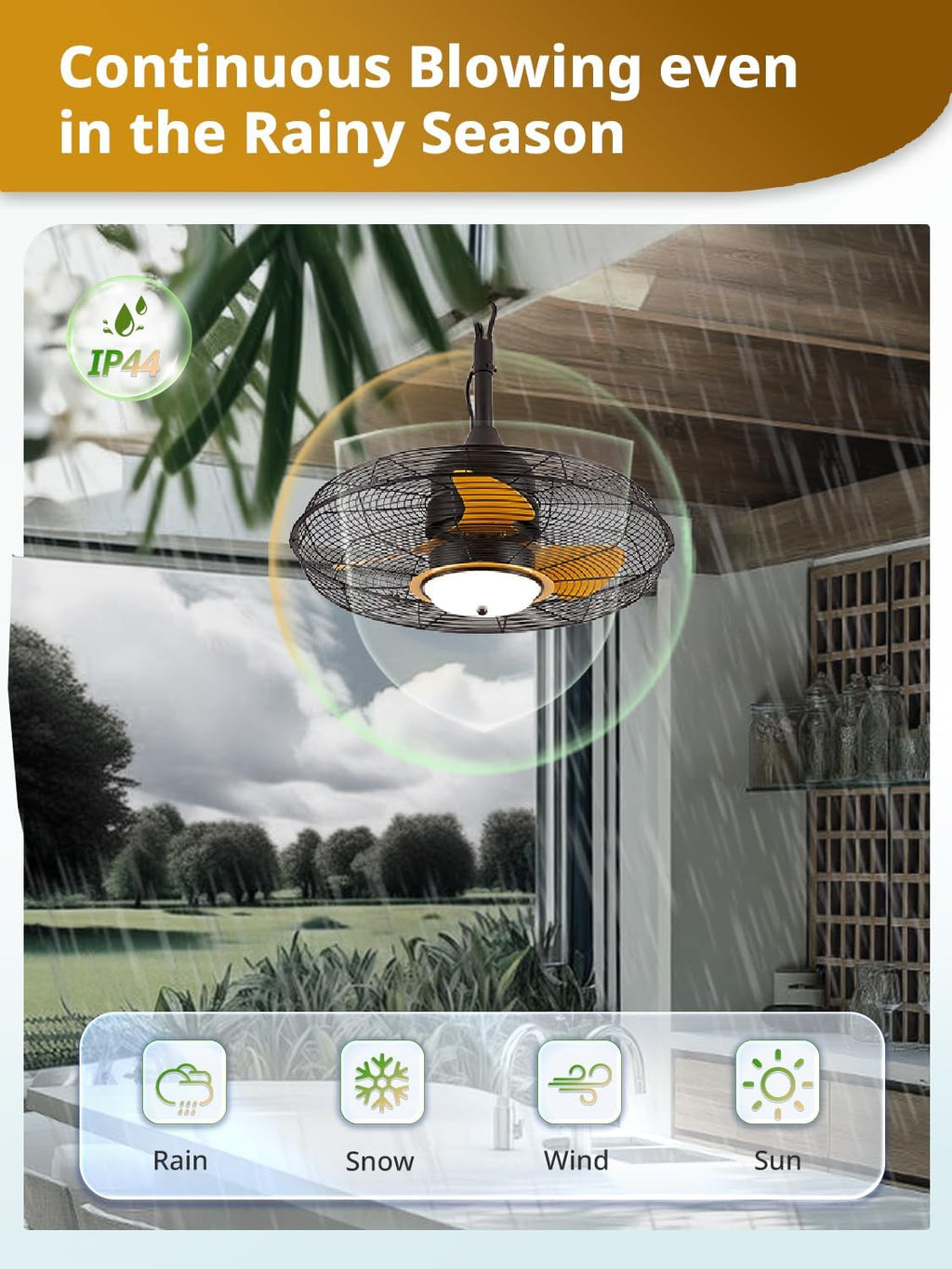 Orison 21'' Outdoor Ceiling Fans with Lights, Wet Rated Gazebo Fan with Remote, Plug in Hanging Fan for Patio Waterproof, App Controll