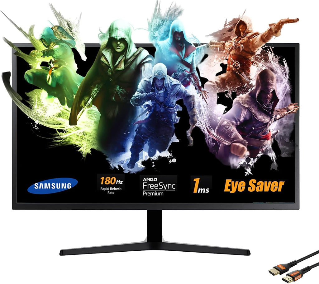 Samsung 24-Inch FHD Odyssey Gaming Monitor, 1ms, 180Hz, AMD FreeSync, Eye Saver Mode, Adjustable Stand, Black Equalizer, Virtual Aim Point, Flicker-Free, W/HDMI