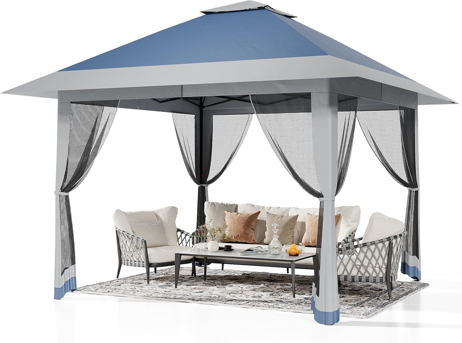 13x13 FT Pop-Up Gazebo, Hardtop Gazebo With Mosquito Netting, Double Roof and 3 Level Adjustable Height, UV-Resistant Outdoor UV-Resistant Outdoor for Backyard, Garden, Lawn (Navy Blue + Heather Gray)
