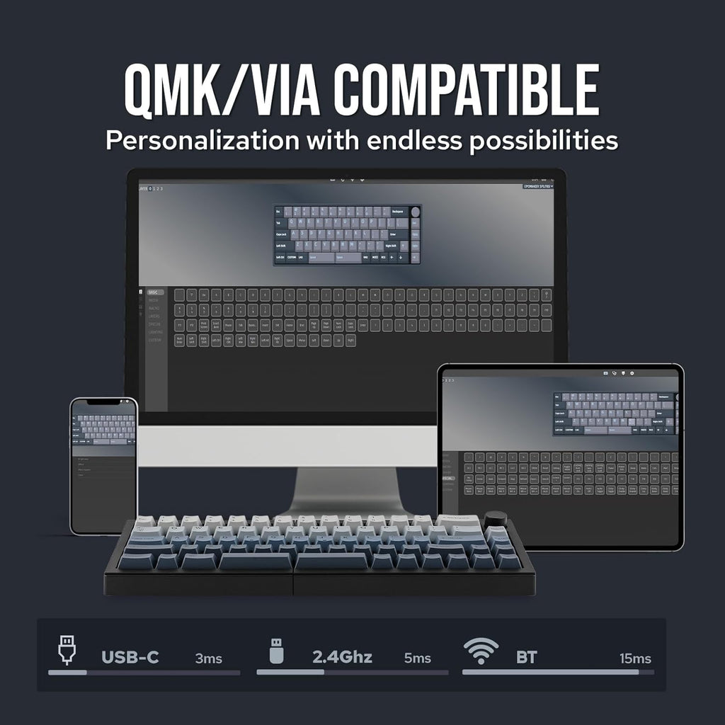 EPOMAKER Split65 QMK/VIA Programmable Keyboard, Wireless Mechanical Keyboard in 2.4Ghz/BT/Type-C, Ergonomic Gaming Keyboard in Split Layout with RGB Backlit (Wisteria Linear Switch)