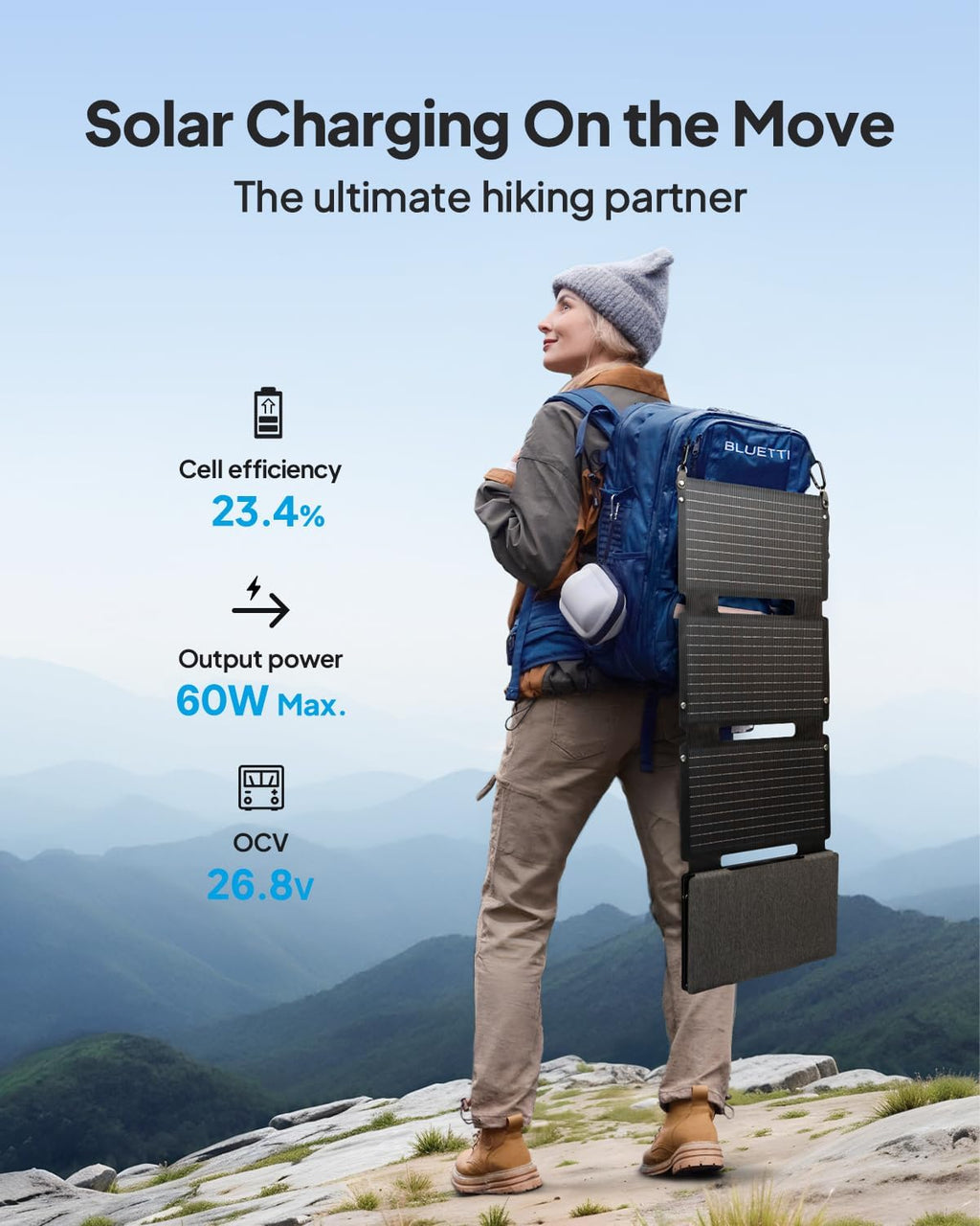 BLUETTI Solar Backpack Power Station Handsfree 1 with 60W Solar Panel Included, 268.8Wh 300W LiFePO4 Solar Generator with a 42L Backpack, All in One Solar Power System for Hiking, Photography, Travel