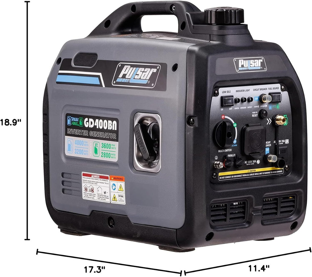 Pulsar Products GD400BN, 4000W Portable super-quiet Dual Fuel & Parallel Capability, RV-Ready, CARB Compliant