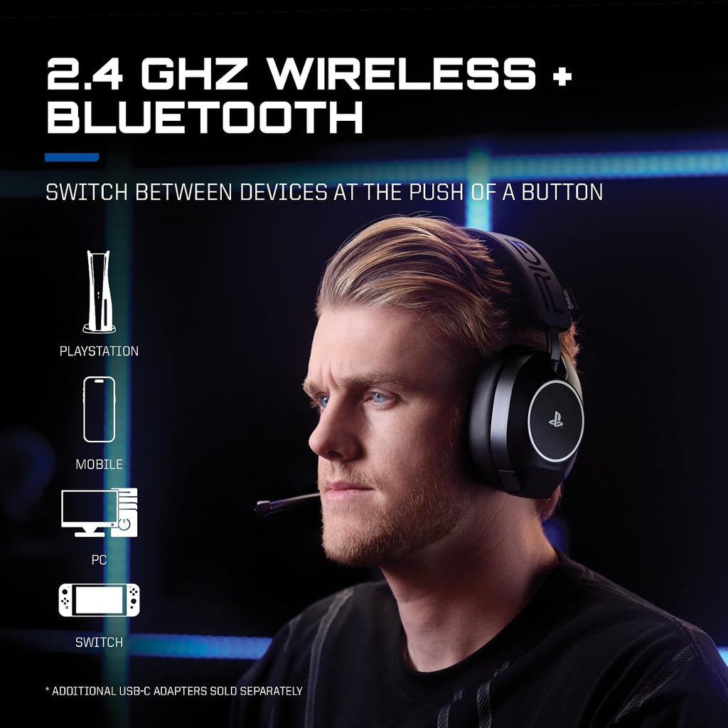 RIG R8 SPECTRE PRO HS Wireless Gaming Headset for PlayStation, PS5, PS4, PC, Mobile; Graphene Drivers, 3D Audio, Noise-Canceling Mic, Dual Wireless 2.4GHz / Bluetooth, 60-Hr Battery, RGB Charging Base
