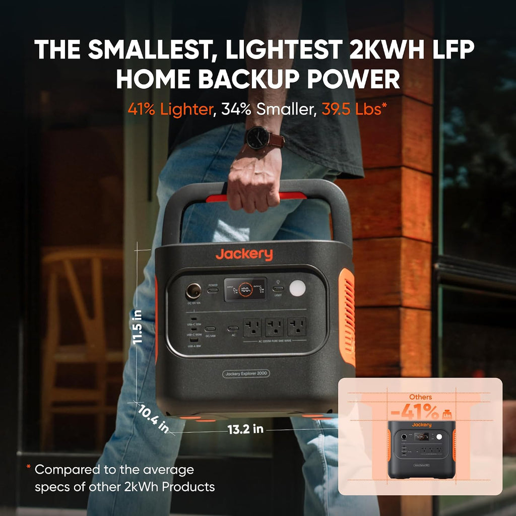 Jackery Explorer 2000 v2 Portable Power Station with Explorer 300, 2042Wh LiFePO4 Battery, 2200W Solar Generator, USB-C PD 100W Fast Charging for Camping, Home Use(Solar Panel Optional)