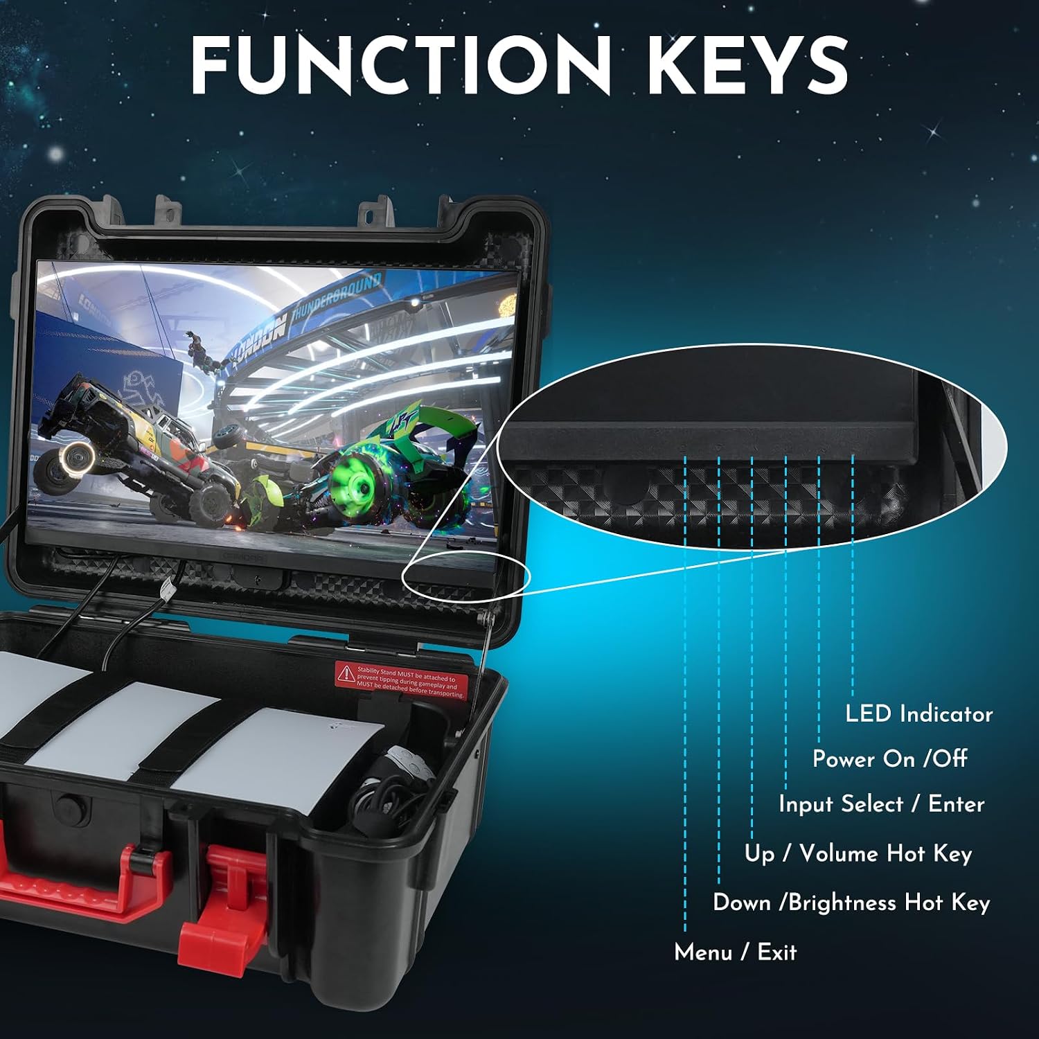 ARMORR GAMERSBOX Portable Gaming Monitor - 21.5' FHD IPS Display (max. 75Hz, FreeSync), Tough IP65 Hard Shell Case, Compatible with PS4/PS5 Xbox, HDMI Cable, Wheeled Trolley & VESA Stand
