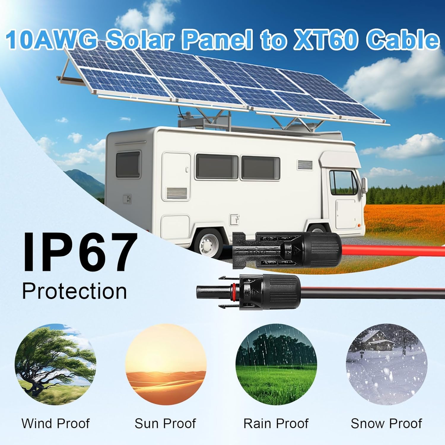 MOOKEERF Solar to XT60 Cable 10AWG 100FT Solar Connector to XT60 Adapter Cable for Solar Panel to Battery RV Portable Power Station Solar Generator - 100 Foot