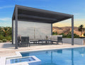 PURPLE LEAF Louvered Pergola 94AS 10' x 14' Outdoor Aluminum Pergola with Shade Screen Adjustable Roof for Deck Backyard Grey Hardtop Gazebo, 1 Long Side