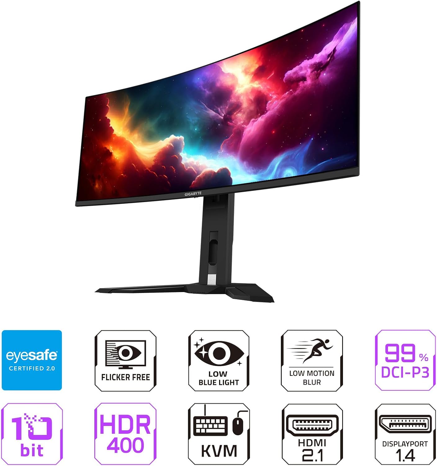 GIGABYTE MO34WQC - 34' QD-OLED Curved Gaming Monitor - WQHD 3440x1440 - Curved - 175Hz - 0.03ms GTG - AMD FreeSync Premium Pro - Type C KVM - HDMI, DP, Type C - Height Adjustable - Black (MO34WQC SA)