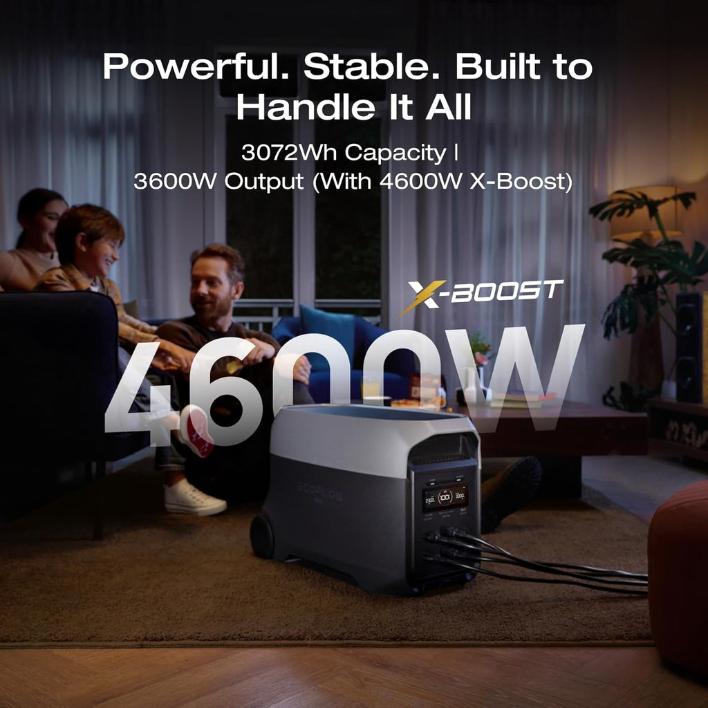 EF ECOFLOW DELTA 3 Ultra Portable Power Station with AC Cable, 3600W (Surge 7200W) Output Home Power, 3072Wh LiFePO4 Battery, Solar Generator for Home Use, Camping Accessories & RV Backup