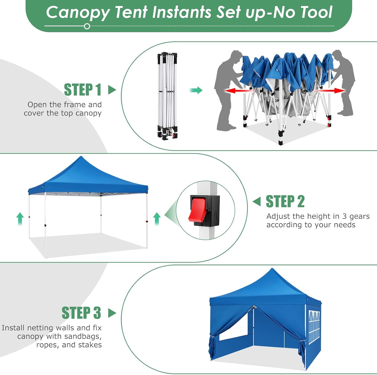 COBIZI Canopy 10x10 Pop Up Canopy Tent with Sidewalls, Commercial Party Tent Ez Waterproof Outdoor Instant Gazebo UV 50+ Event Shelter, Garden Tents for Parties Camping with Sandbags,Blue