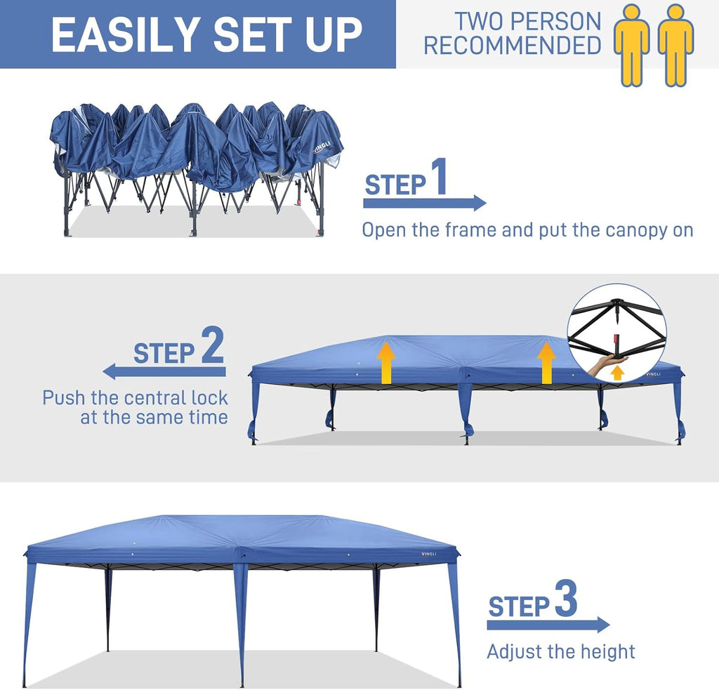 VINGLI 10x20 ft Pop Up Canopy Tent with 6 Sidewalls, Outdoor Gazebo 10x20 with Carry Bag, Patio Event Tent Commercial Canopy(Blue)