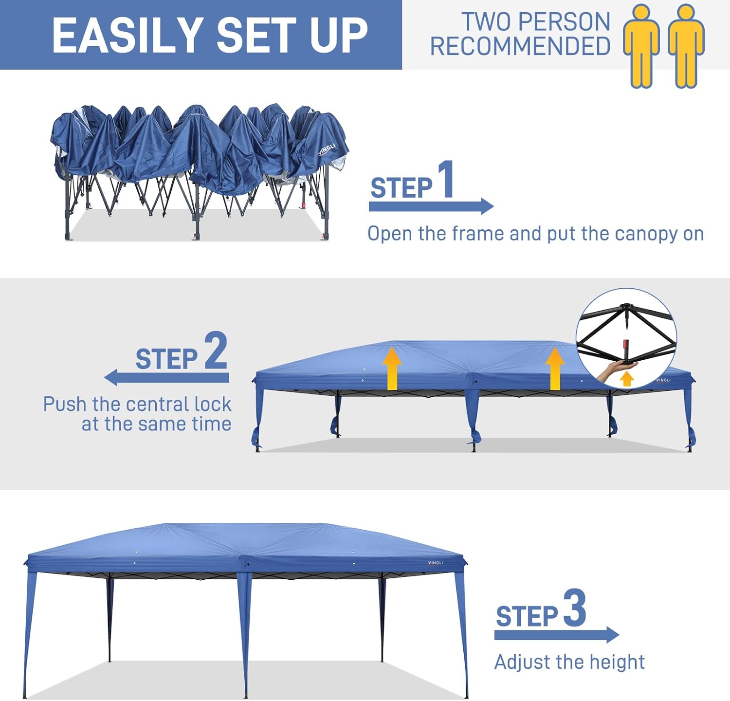VINGLI 10x20 ft Pop Up Canopy Tent with 6 Sidewalls, Outdoor Gazebo 10x20 with Carry Bag, Patio Event Tent Commercial Canopy(Blue)
