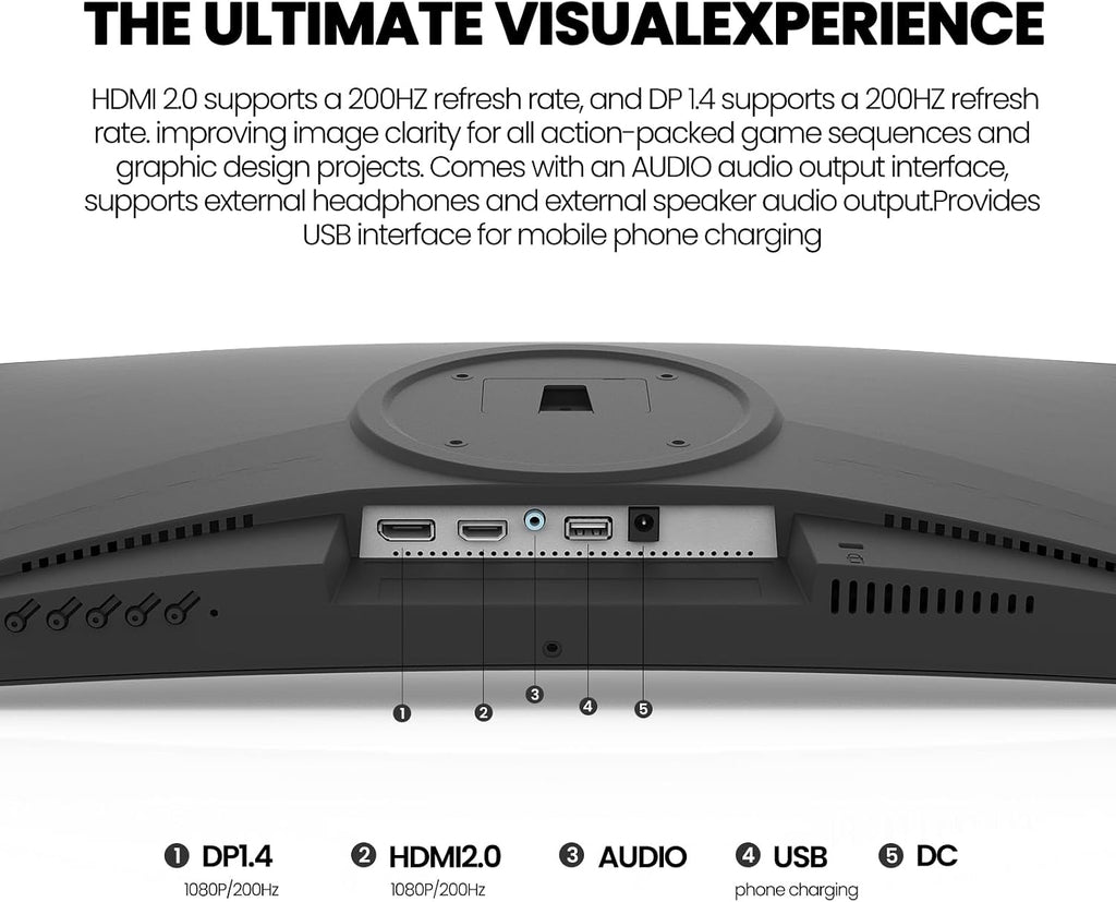 CRUA 24 Inch 200hz/180hz Curved Gaming Monitor, FHD 1080P Frameless Computer Monitors, Support AMD freesync Low Motion Blur, Eye Care, DisplayPort, HDMI, Compatible Wall Mountable Installs-Black