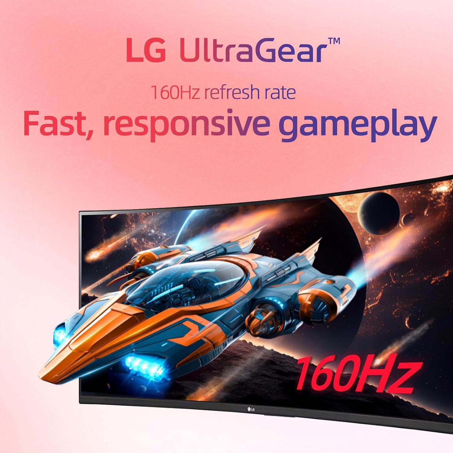 LG 34' Ultragear Curved Gaming Monitor, WQHD (3440 x 1440),160Hz, AMD FreeSync Premium, HDR10, 99% sRGB, Tilt/Height Adjustable Stand, Built-in Speakers