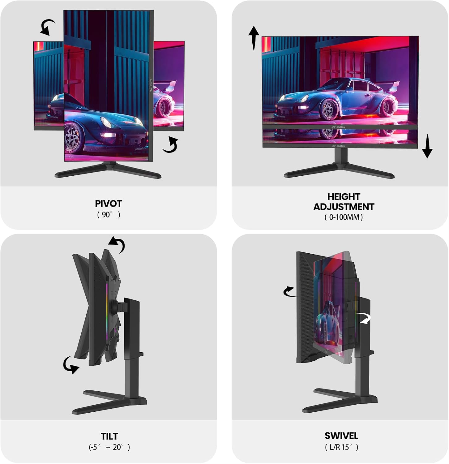 CRUA 27' 540Hz Gaming Monitor, IPS FHD(1920x1080P), AMD FreeSync, 120% sRGB, Height/Pivot/Rotating/Tilt Adjustable Vertical Monitor, HDMI 2.1 + DP 1.4, Wall Mount Install-Black