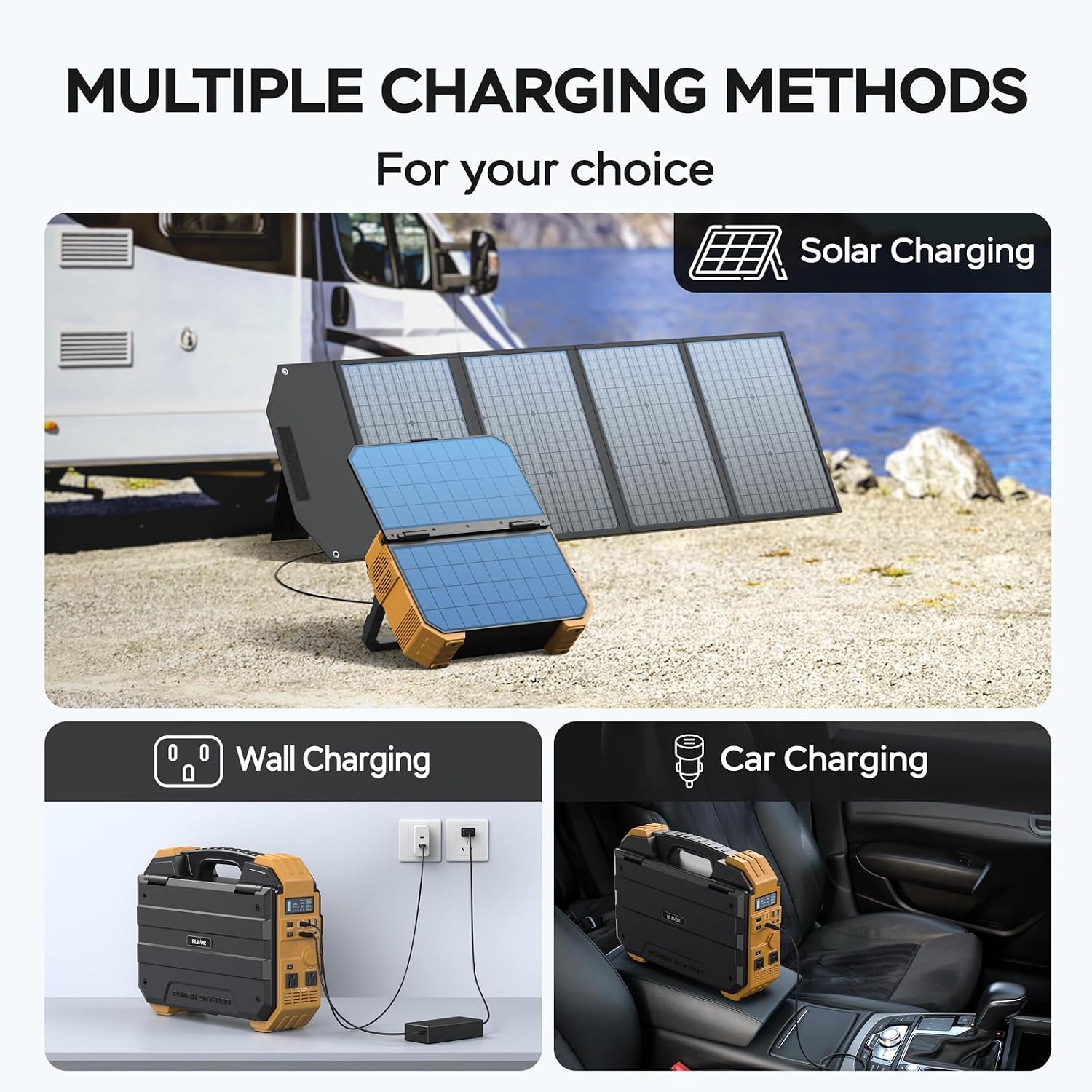 BLAVOR Portable Power Station 1600W (Peak 3200W), Built-in Solar Panel, 1024Wh LiFePO4 Battery, 100W USB-C Fast Charge, Solar Generator for Home Backup, Camping, Power Outages & RV