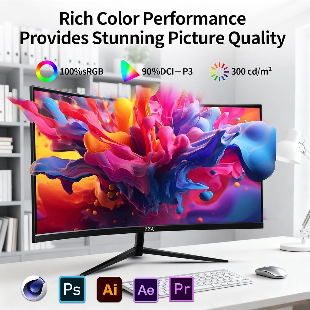 ZZA 32' 4K Curved Gaming Monitor - UHD（3840 * 2160） 60Hz Computer Monitor, Immersive Gaming Experience with Refresh Rate, VA Panel, 3000R and Adptsync Premium | HDR10 | 100% sRGB | 3840x2160