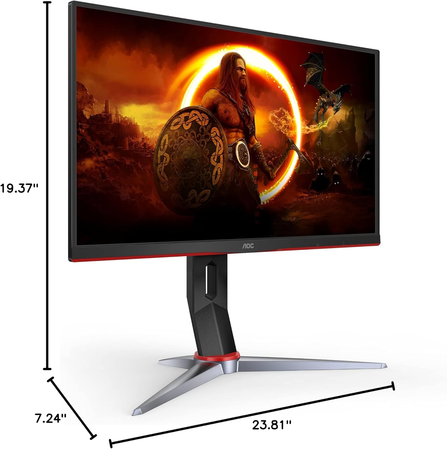 AOC 24G2 24' Frameless Gaming IPS Monitor, FHD 1080P, 1ms 144Hz, Freesync, HDMI/DP/VGA, Height Adjustable, 3-Year Zero Dead Pixel Guarantee,Black/Red