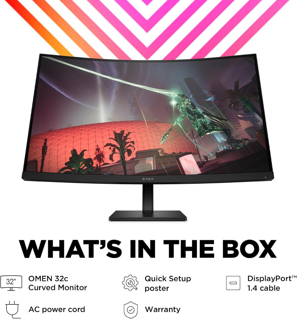 HP OMEN 32c QHD 165Hz Curved Gaming Monitor, QHD Display (2560 x 1440), VA Panel, 99% sRGB, 90% DCI-P3, 16:9, AMD FreeSync Premium Technology, 32c (2023)