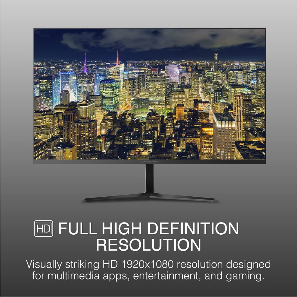 Packard Bell airFrame 27' FHD Monitor, 1920x1080, Ultrawide, VESA Mount Compatible, Tilt Adjustment, HDMI/VGA, Slim Bezel, for Home, Office, and Light Gaming
