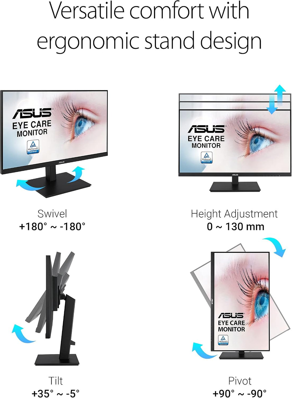 ASUS 24'1080P Monitor(VA24DQSB)-Full HD,IPS,75Hz,Speakers Adaptive-Sync Low Blue Light Flicker Free VESA Mountable Frameless, HDMI DisplayPort, VGA, USB hub Height Adjustable, Black,12.8'x21.3'x2.1'