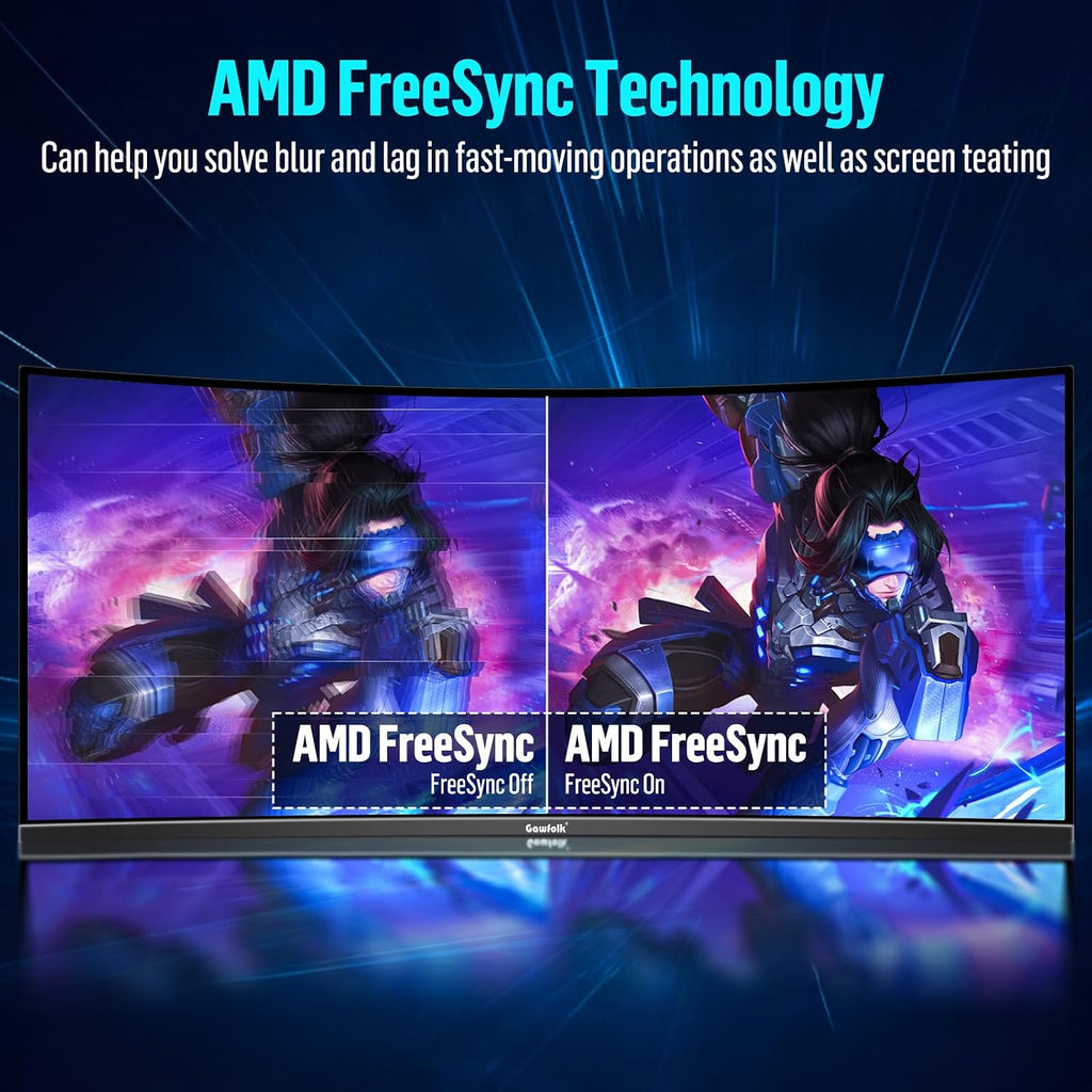 Gawfolk 34 Inch Ultrawide Curved Gaming Monitor, 1500R PC Screen UWQHD 3440x1440, 165hz Curved Computer Screen with FreeSync, Multi-Directional Adjustable Base