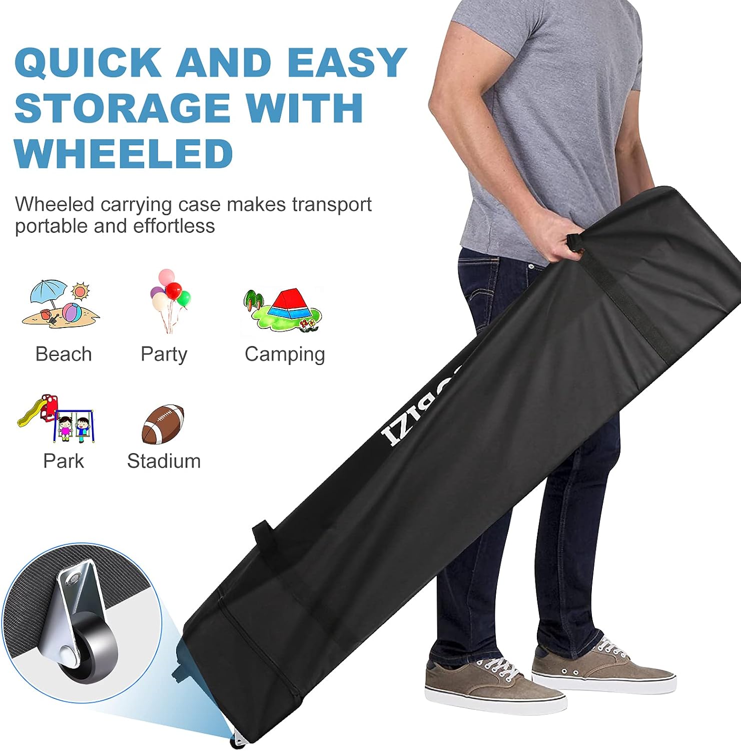 COBIZI 10x10ft Portable Pop Up Canopy Waterproof Gazebo One-Push Outdoor Canopy Party Tent Instant Shelter Sun Shade with Wheeled Carry Bag, Black
