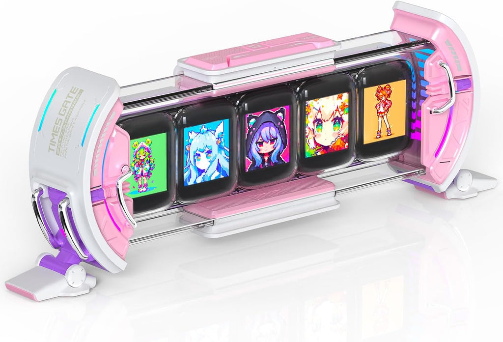 Divoom Times Gate - Cute Gaming Digital Clock with Smart App-Controlled, Support Weather Forecast, Stock Market/Exchange Rate, Social Media, Pixel Art Display for Gamers & Home Office Decor (Pink)
