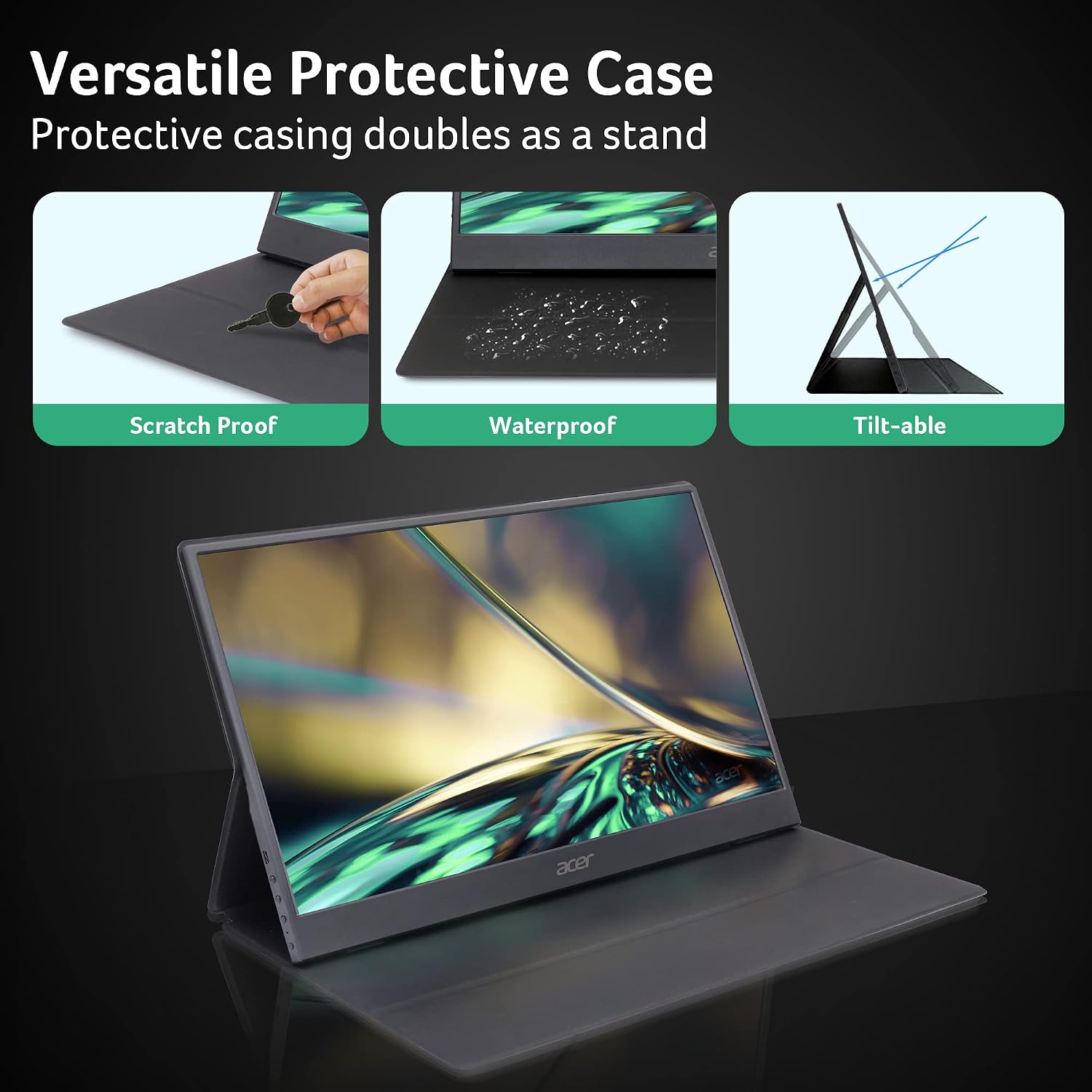 acer Portable Monitor PM161Q Abmiuuzx 15.6' Full HD 1920 x 1080 IPS Ultra Slim Design Premium Cover I External Monitor for Laptop PC Mac I 2 x USB 3.1 Type-C Ports, 1 x Mini HDMI, 1 x Micro USB