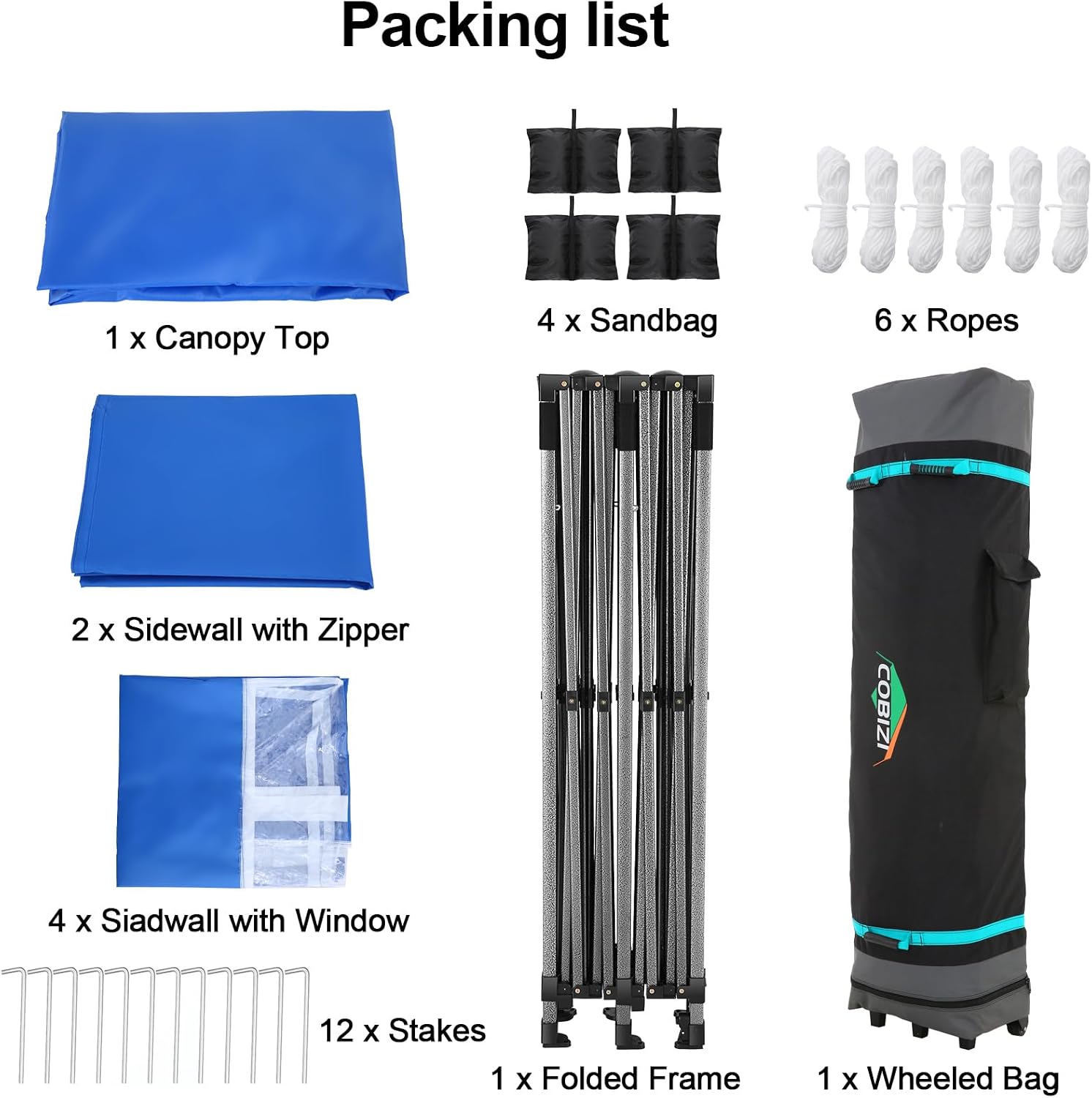 COBIZI 10x20 Pop up Canopy Tent 10x20 Canopy with 6 Sidewalls Waterproof Heavy Duty Commercial Canopy Tent for Parties Outdoor Garden Gazebo, Carry Bag with Wheel(10x20ft, Blue)