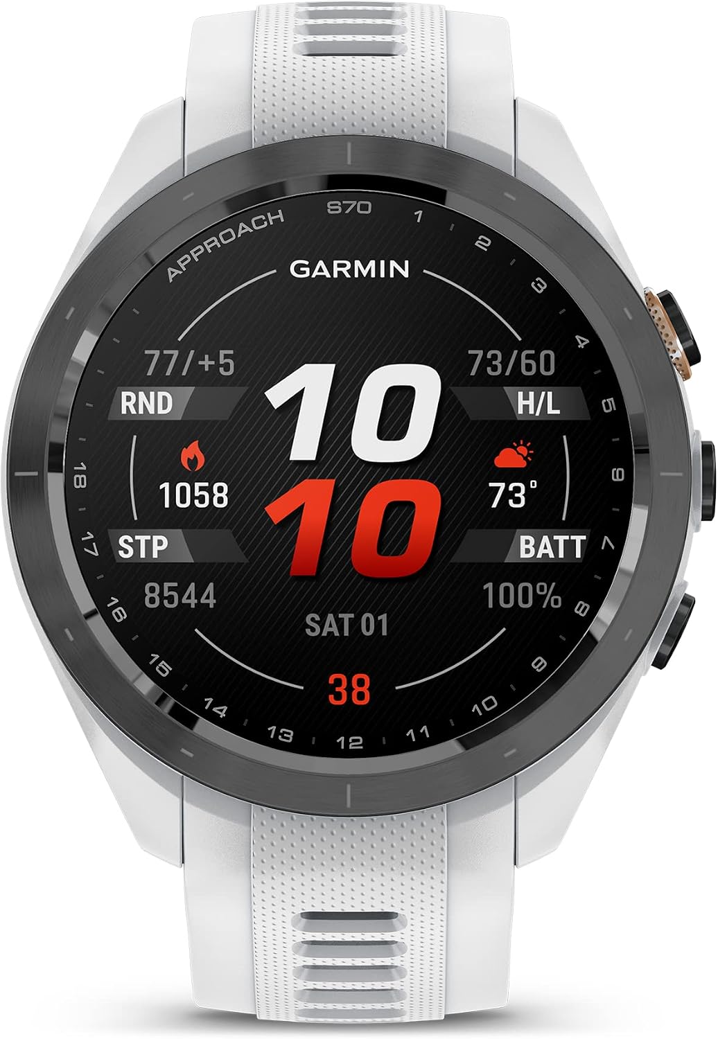 Garmin Approach S70 Golf Smartwatch | Full-Color CourseView Maps AMOLED Display | Advanced Shot Execution & Putt Alignment | Immersive Golfing Experience w/Signature Stand Power Bundle