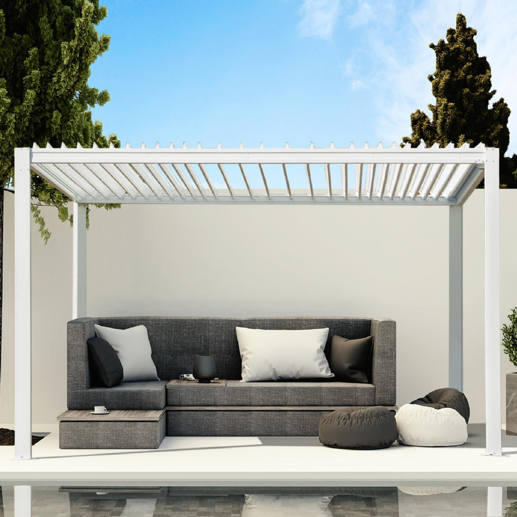 Domi Louvered Pergola 10×13 FT, Outdoor Aluminum Pergola with Adjustable Rainproof Roof and Drainage System, Metal Pergola Gazebo for Patio, Deck, Backyard, White