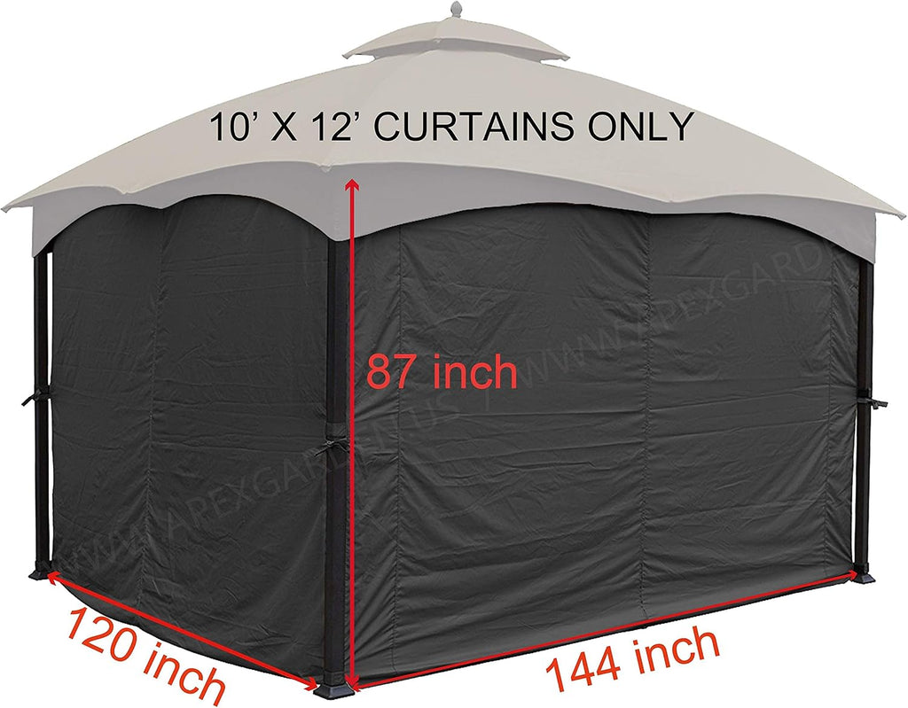 APEX GARDEN Four-Side Privacy Curtain Set for 10-Ft x 12-Ft Gazebo (Grey)