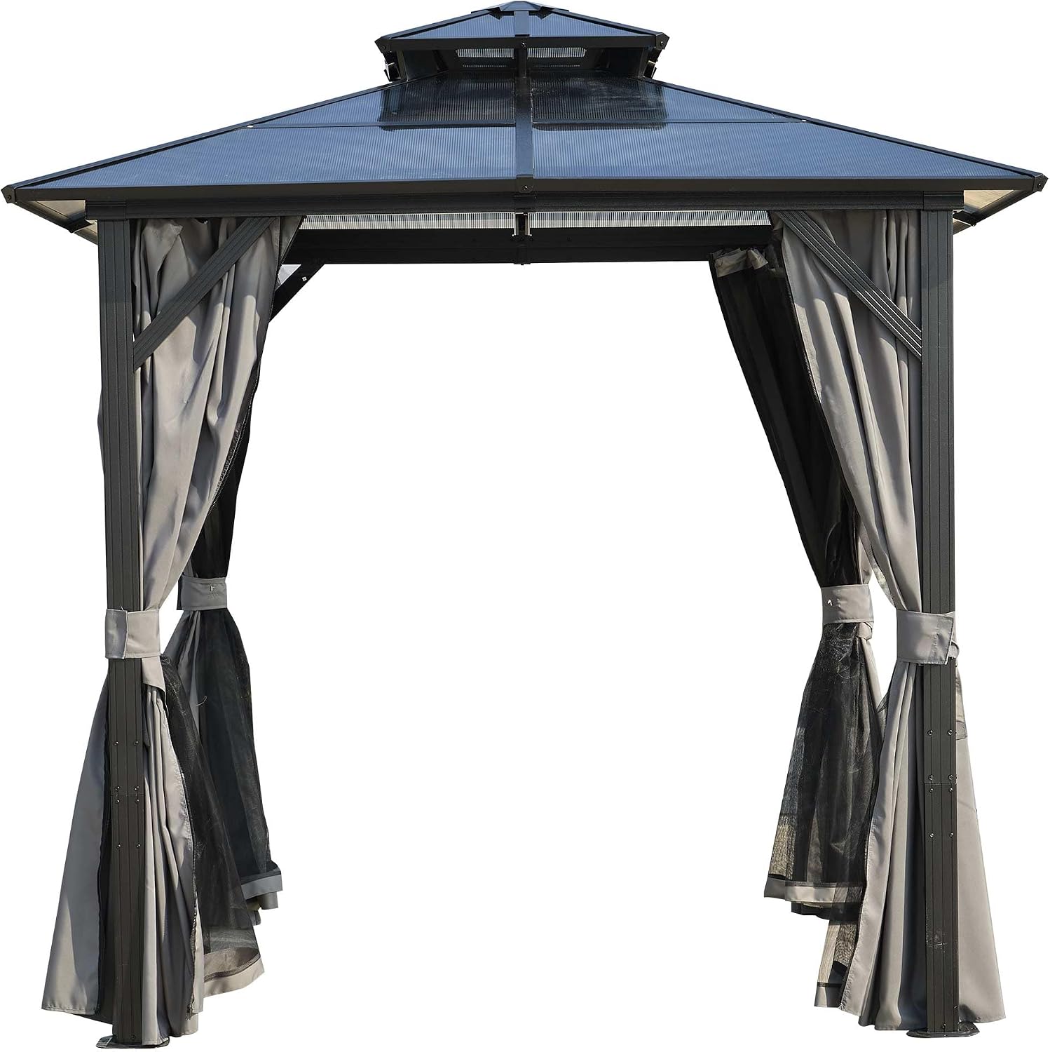 8x8FT Outdoor Grill Gazebo with UV-Resistant Polycarbonate Hardtop Roof - Weather-Resistant Aluminum Frame, Built-in Storage Hooks - Perfect for Patio, Lawn, Garden BBQ & Dining
