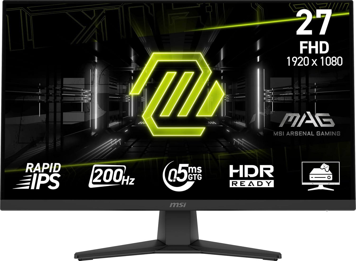 msi MAG 272F 27-inch 1920 x 1080 (FHD) Gaming Office Monitor, 200Hz, Adaptive Sync, HDR Ready, HDMI, VGA Port, VESA Mountable, Tilt, 4-Side Slim Bezel,0.5ms, Black