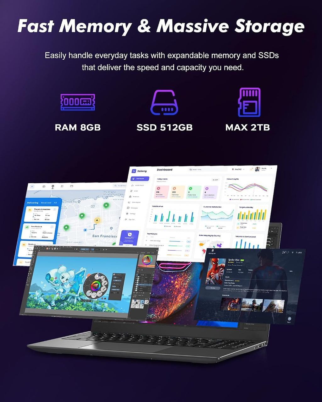 BLUEING Laptop Computer with AMD 3020e (Up to 2.6GHz), Laptop 8GB DDR4 512GB SSD (Up to 32GB + 2TB), 15.6-Inch 1080P FHD IPS Display, Win11, HDMI, Type-C, 38WH Battery, Laptops