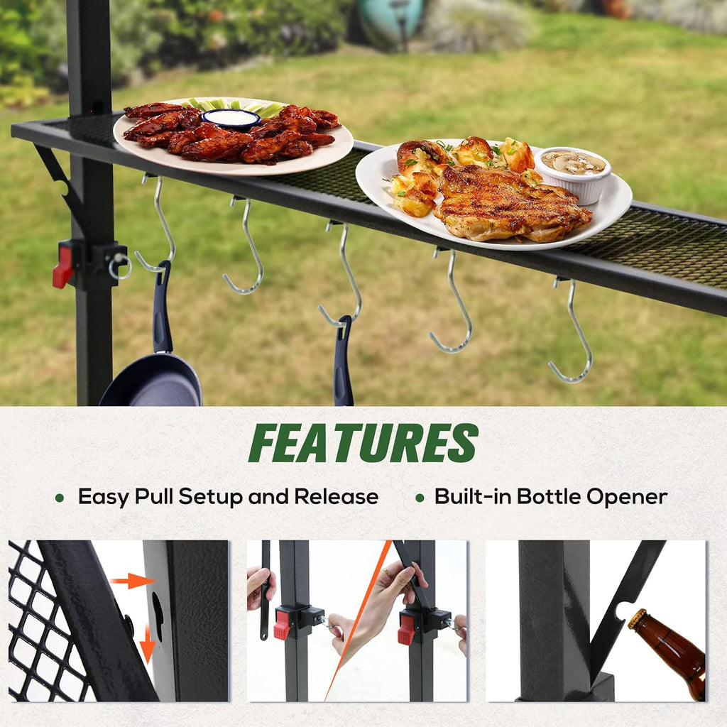 COOS BAY 8x5 Pop Up Outdoor Grill Gazebo, Portable BBQ Grill with Carry Bag, Outdoor Barbecue Shelter with Side Shelves, Beige