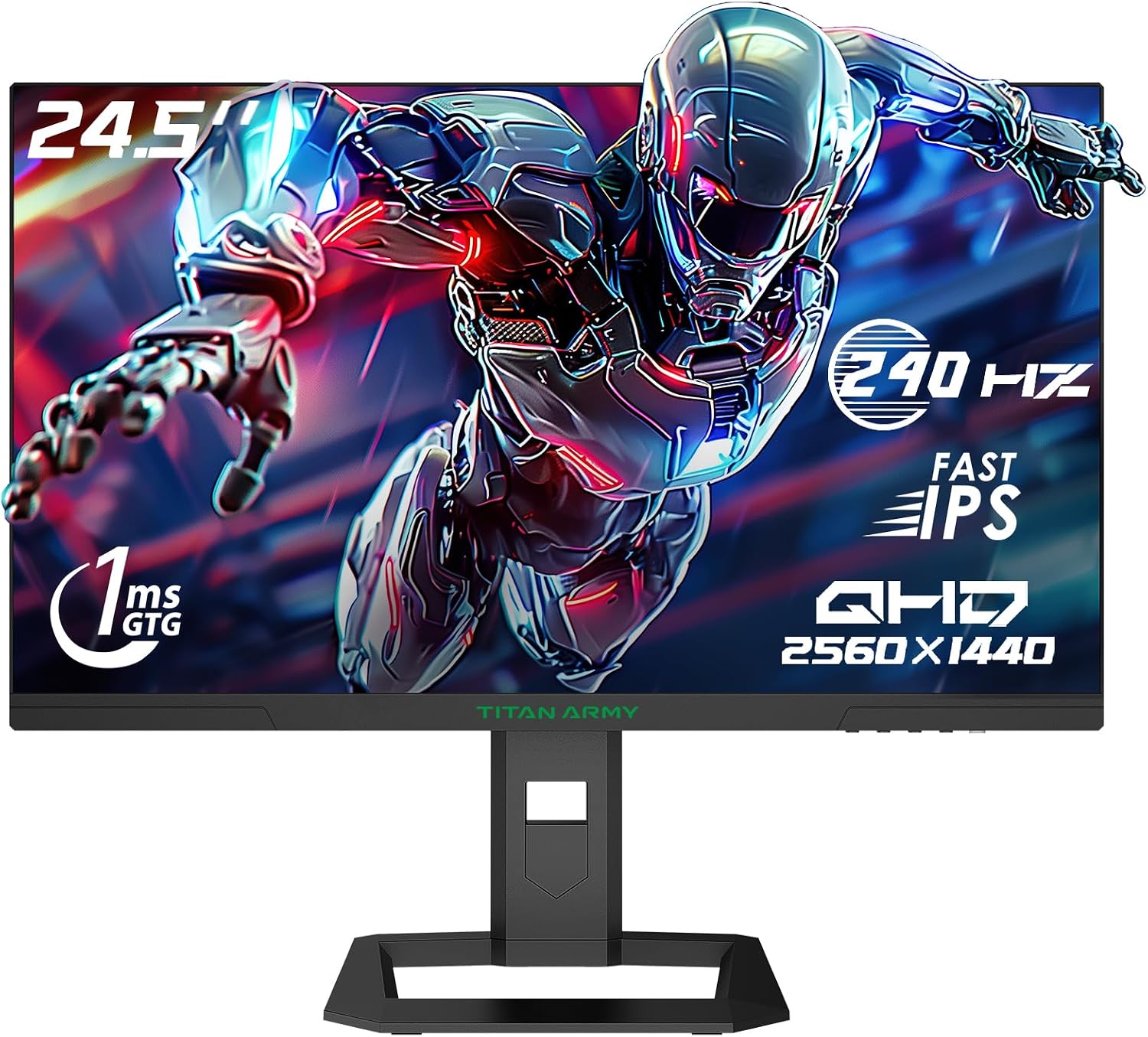 Titan Army 24.5 Inch 240Hz 1440p Gaming Monitor, QHD 2560 x 1440p Fast IPS Panel 1ms GTG Response Time, Adaptive Sync, 126% sRGB HDR, Low Blue Light VESA 100x100, P2510S